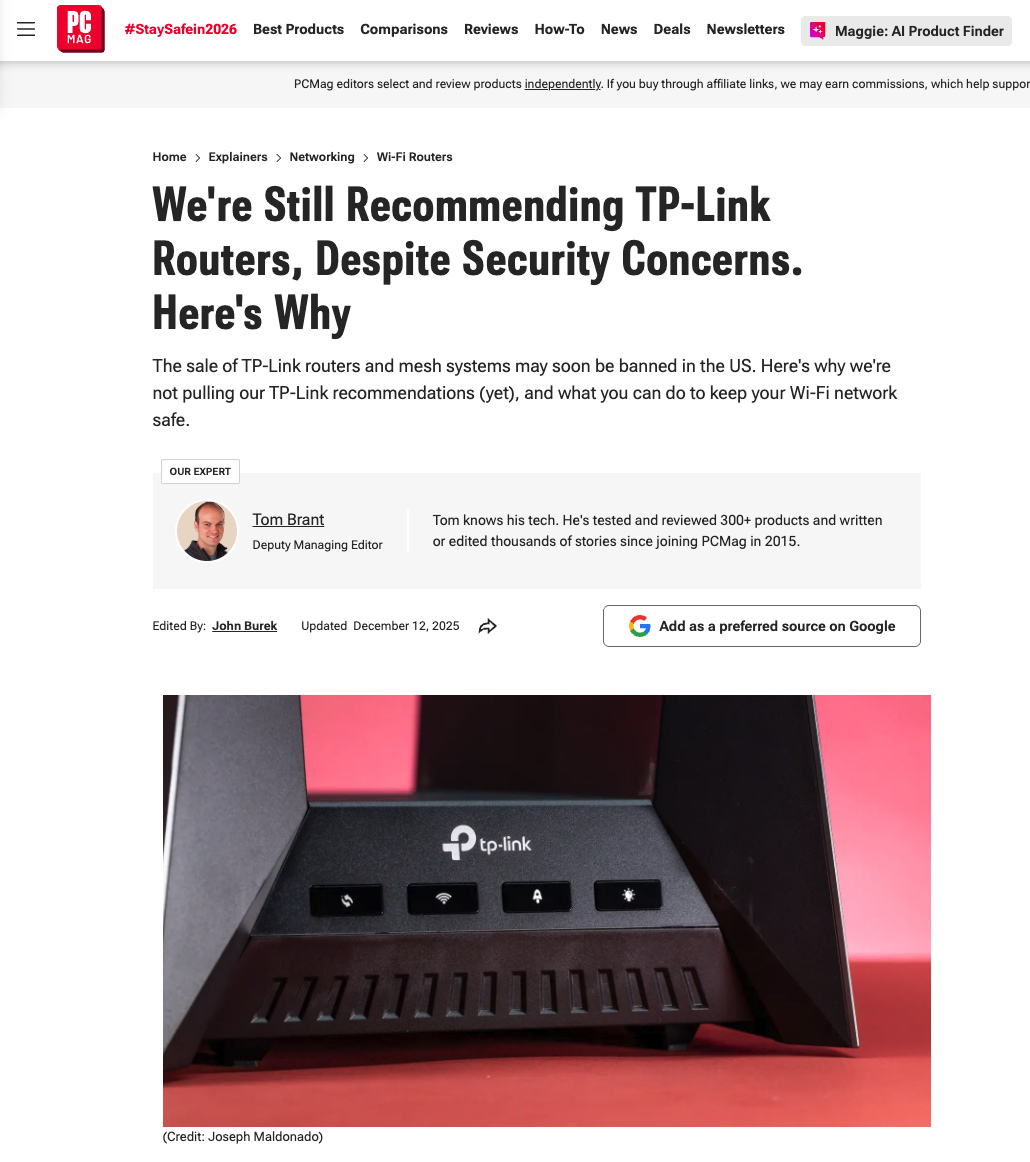 Chinese Router Ban Best Routers Not Made in China - No to China 2026